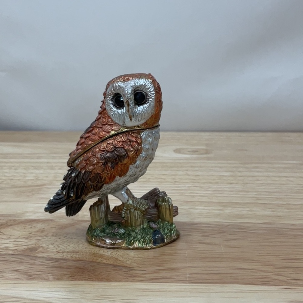 Owl with Crystal Rhinestones, Enamel trinket box collectible